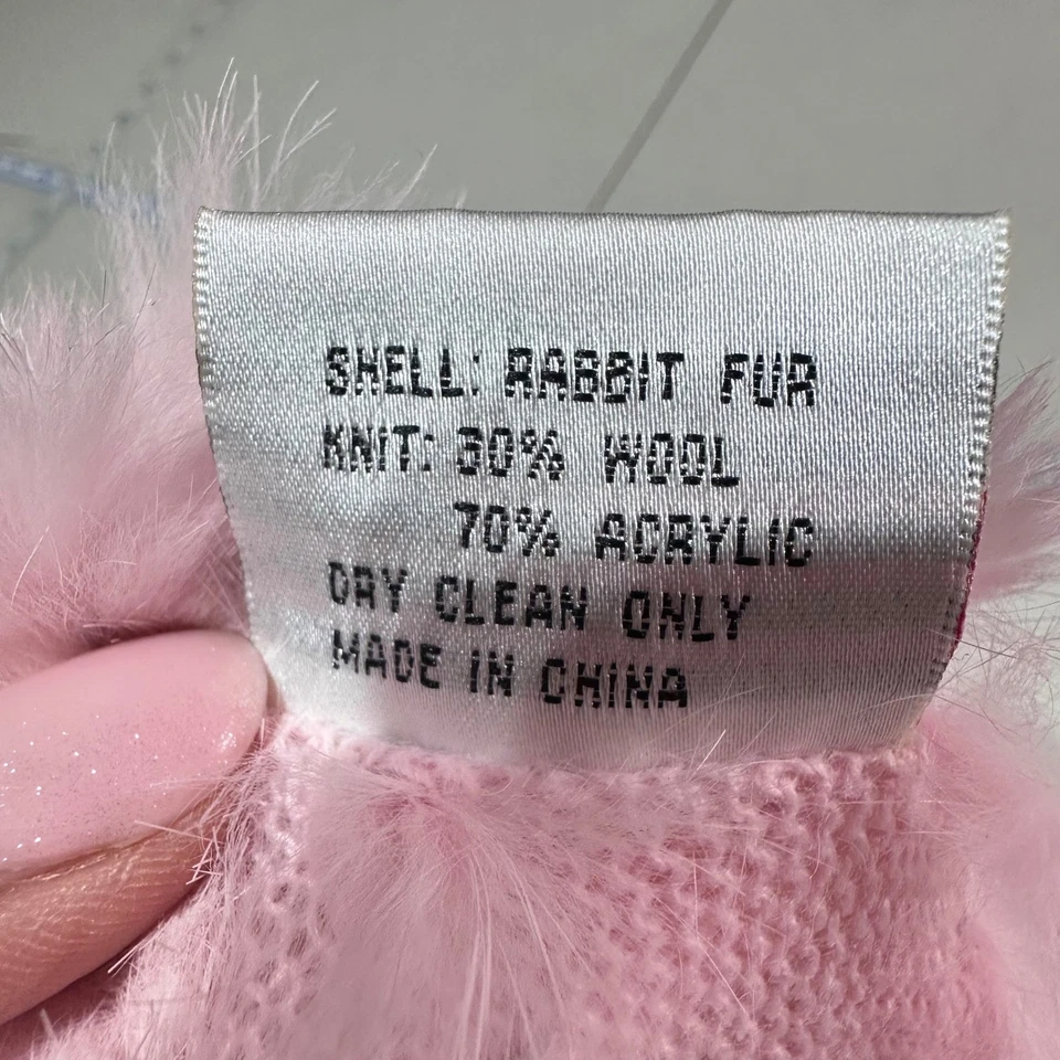 豪华粉色兔子毛皮披肩毛衣包裹角球形 Pom 均码 — 第 4/4 张图片