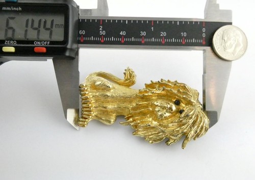 Vintage Panetta Gold Toned Metal Whimsical Lion Brooch Pin Black Eyes 37g - Picture 8 of 10