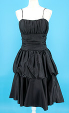 VTG Women's 80s Black Ruched Formal / Prom Dress W/ Bow At Back Skirt Sz S 1980s