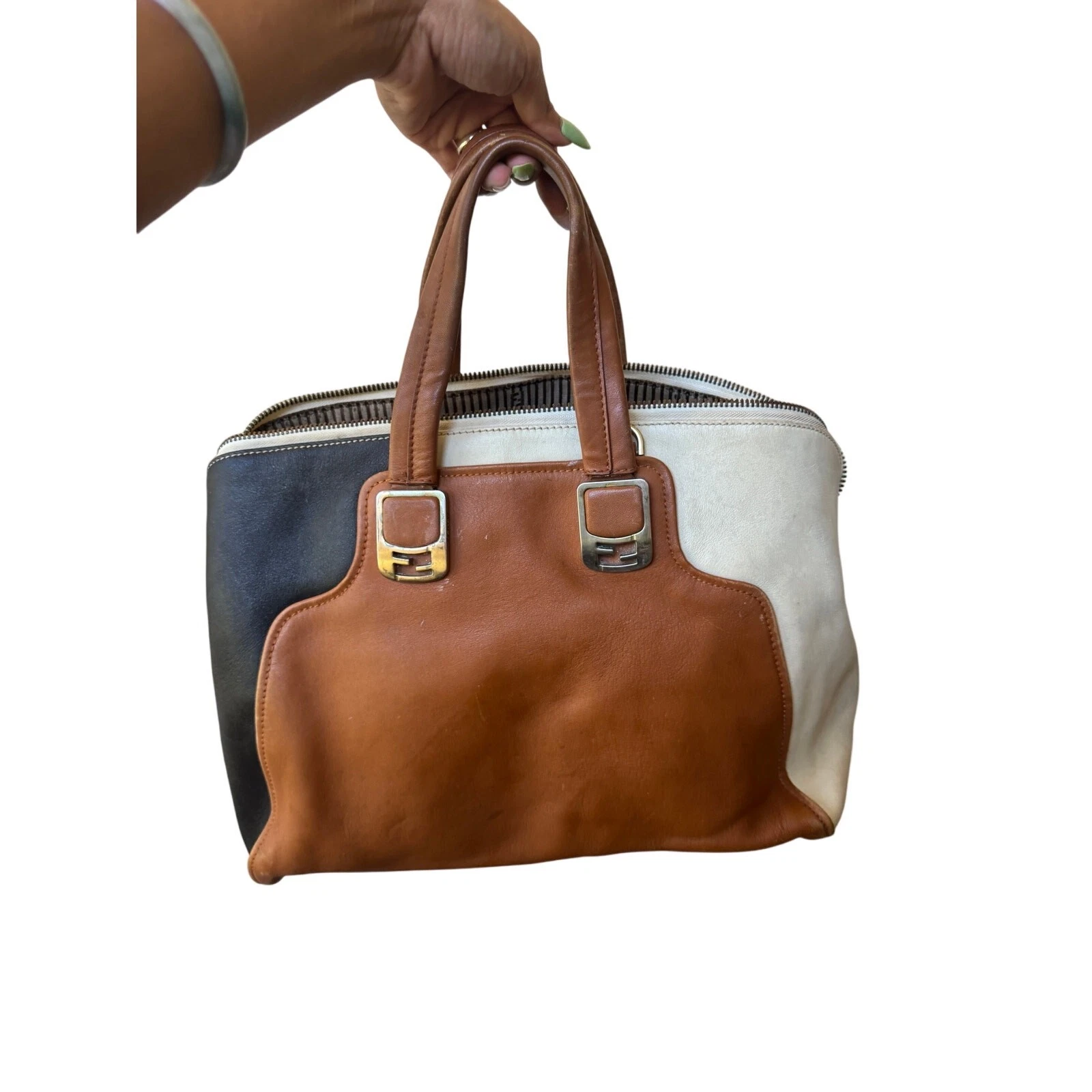 Borsa vintage Fendi Camaleonte 8BL110 GVR pelle di vitello tricolore progetto
