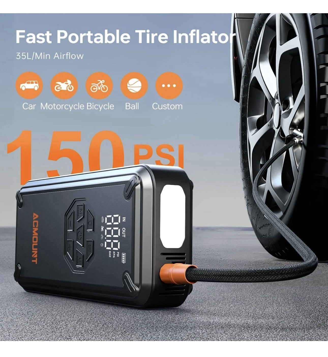 ACMOUNT Jump Starter with Air Compressor, 6000A Portable Car Battery Booster 12V