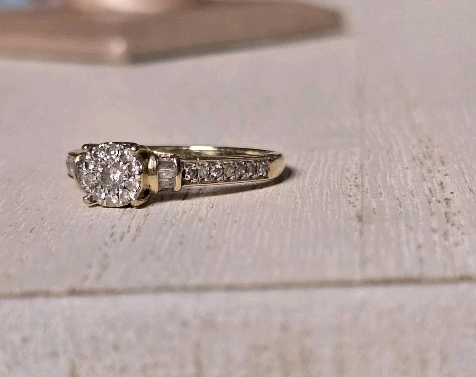 $1799~Kay Jewelers 10k Yellow gold Halo Diamond cluster pave Engagement Ring - Image 3 of 4