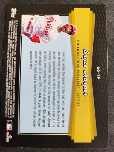 Tarjeta 2022 Topps Bryce Harper Black Gold Foil #BG-19 - Phillies - Imagen 2 de 2
