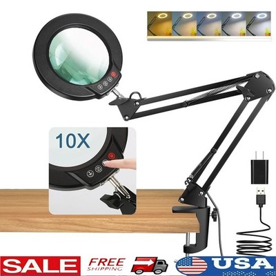 10X Magnifying Glass W/ Light & Clamp LED Desk Lamp Crafts Reading Hobbies New