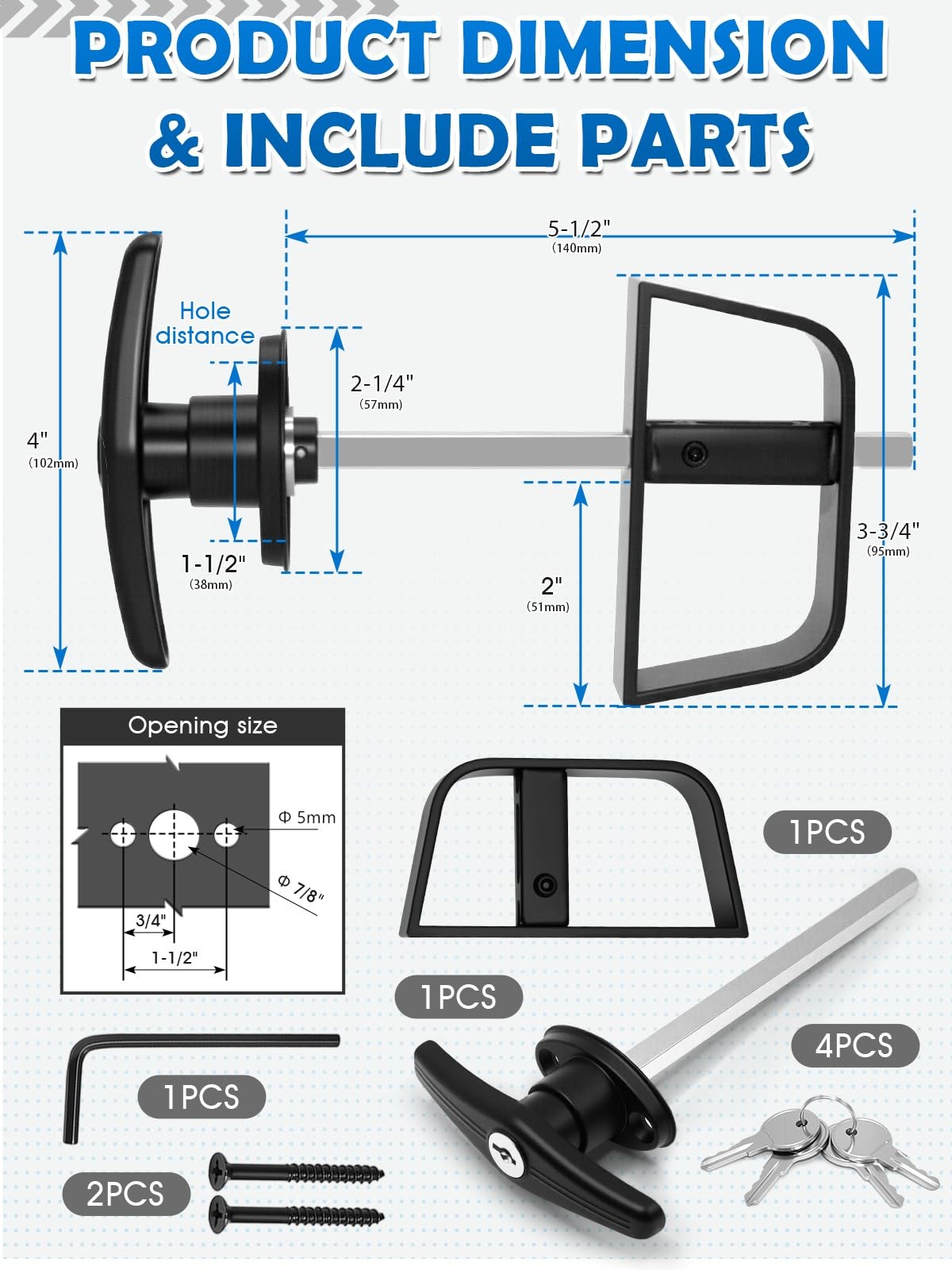 Shed Door T-Handle Lock Latch Kit 5-1/2" Stem 4 Keys, 6in Spring Loaded Gate ...