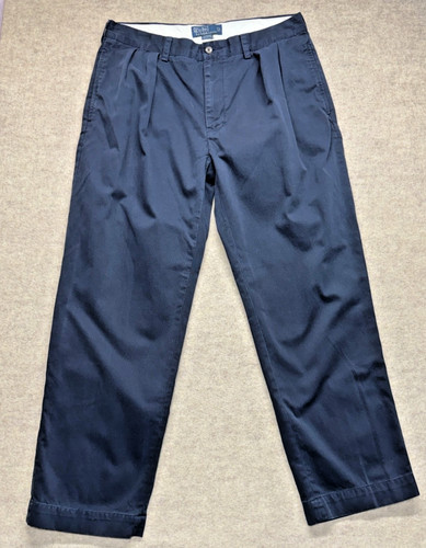 Polo Ralph Lauren, Vintage 90s Polo Ralph Lauren 34x30 Navy Pleated Chino Pants Made in USA