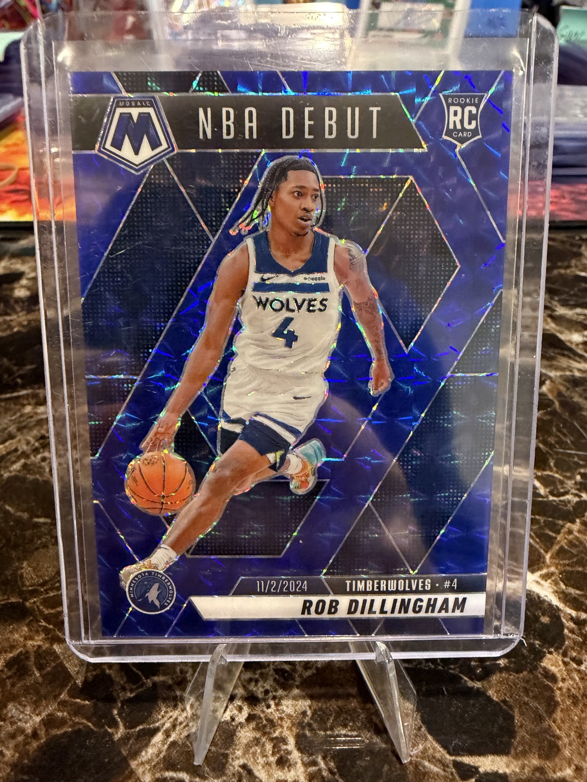 2024-25 Panini Mosaic - NBA Debut Rob Dillingham Blue Mosaic Prizm /199 (RC)