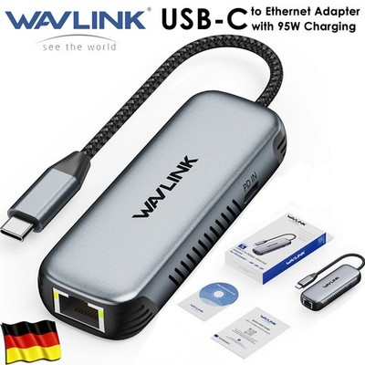WAVLINK USB-C 5Gbit/s Netzwerkadapter 95W Treiberfrei RJ45 LAN Aluminium Gehäuse