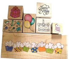 Birthday-Themed Rubber Stamp Collection Wood Mounted Stamps Set