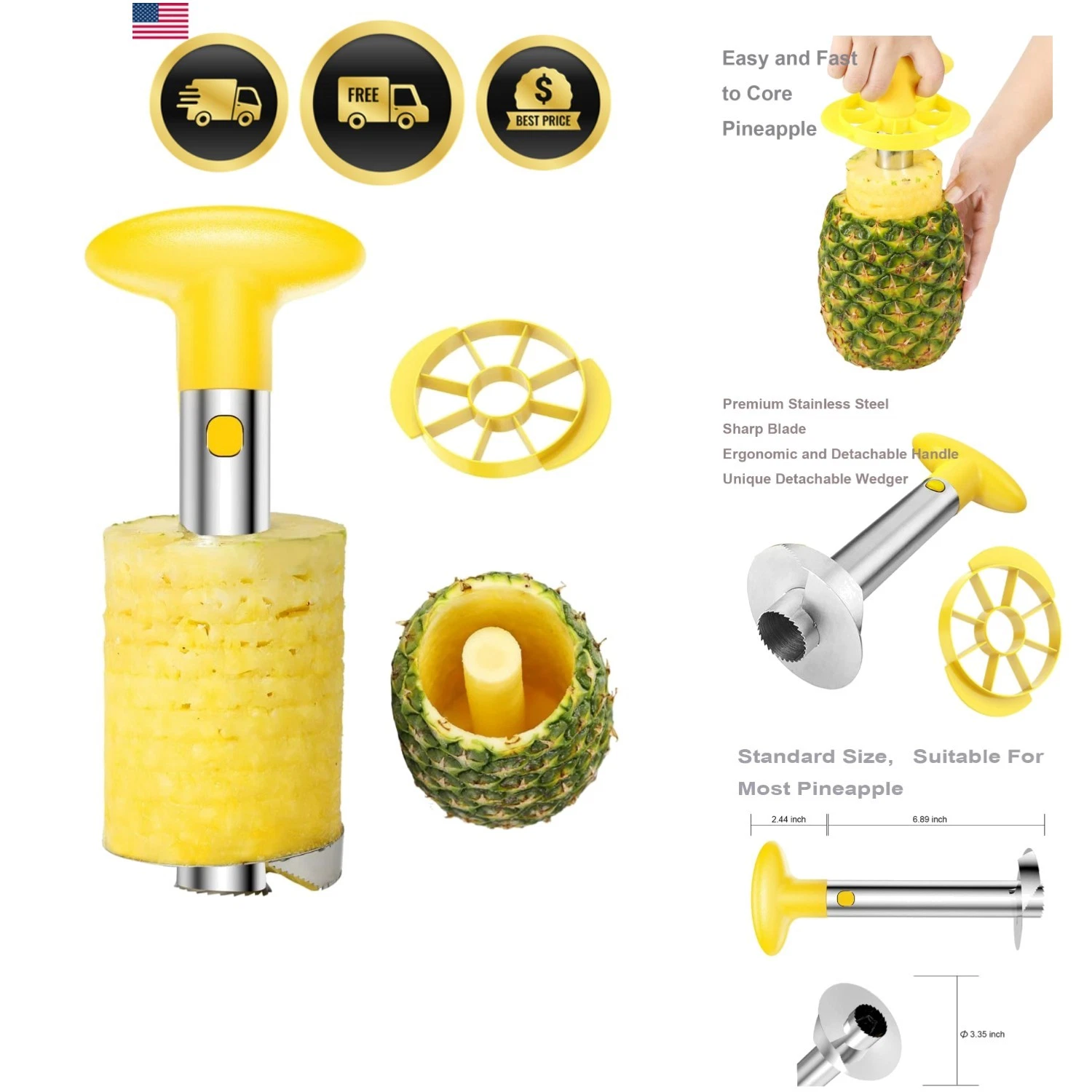 Easy Kitchen Tool Stainless Steel Fruit Pineapple Peeler Corer Slicer Cutter
Opens in a new window o