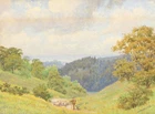 Prealpine landscape summer meadow panorama Wohl Kochelsee watercolor 1914