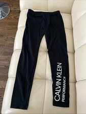 New Calvin Klein Girls Leggings Black White Print Logo Stretch/Sport SizeL 12/14