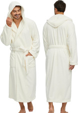XX LG/XXX LG White Men's Bathrobes with Hood, Soft Long Towel Robe for Men