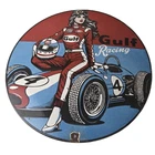 Vintage Gulf Gasoline Sign - Race Car Girl Porcelain Gas Pump Sign