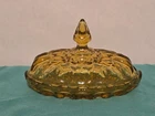 Vintage 1970s Anchor Hocking Fairfield Oval Glass Amber Honey Butter Dish W/ Lid