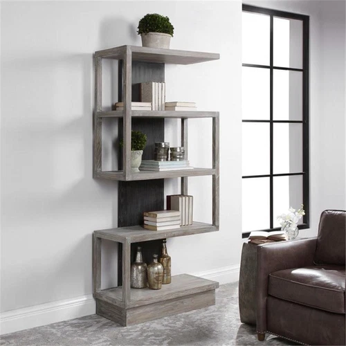 Uttermost Nicasia Modern Elm Wood Etagere in Light Gray Finish - Picture 7 of 9
