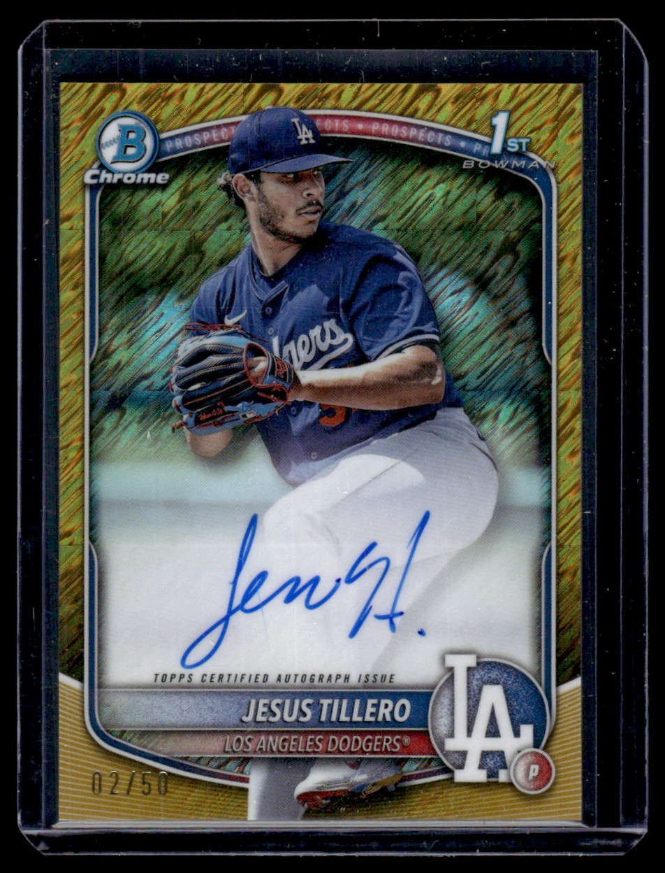 JESUS TILLERO 2025 BOWMAN CHROME #CPA-JT GOLD SHIMMER REFRACTOR AUTO 02/50