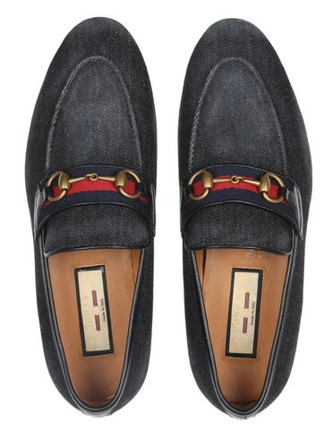 NUOVI MOCASSINI GUCCI DENIM NERO HORSEBIT WEB SCARPE ELEGANTI 7 US 7 5