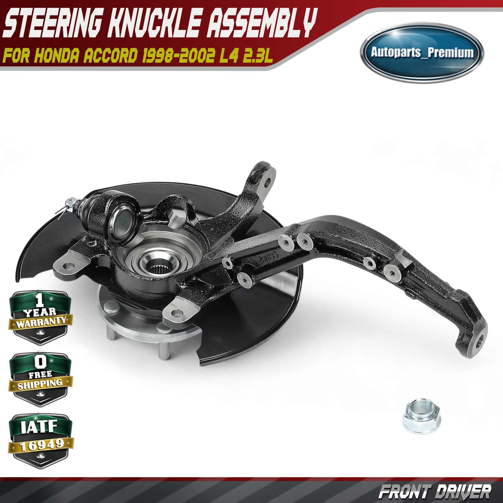 Front Driver Steering Knuckle & Hub Bearing for Honda Accord 1998-2002 L4 2.3L