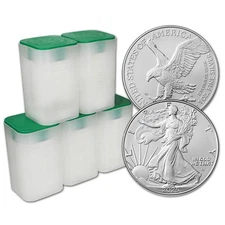 2025 American Silver Eagle Coin 1 oz $1 5 Tubes 100 BU Coins in 5 Mint Tubes