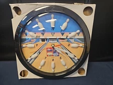 Vintage Shontek Quartz Bowling Alley 11" Wall Clock Bowl 80's 90's Retro WORKING