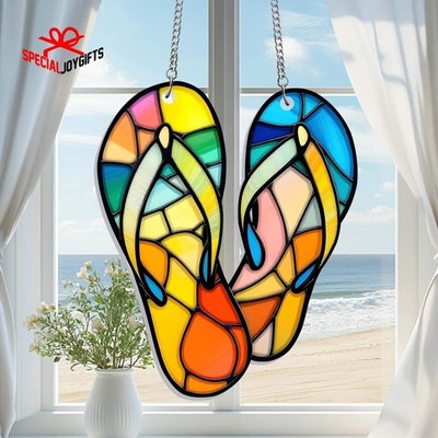 Flip Flop Acrylic Window Hanging Suncatcher, Beach Decor, Ocean Gift