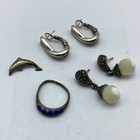 Sterling Silver 925 Jewelry Lot 4 Pcs Ring Size 5 Marcasite Earrings Dolphin 13g — photo 1