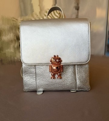 RARE Ted Baker London Robot Leather Small Backpack Metallic Silver Mini RoseGold