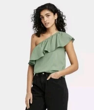 Women's Ruffle Top In Sage Green, One Shoulder Size XL BRAND NEW With Tags!