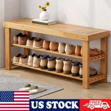 3Tier Bamboo Shoe Rack Seating Bench Hallway Storage Holder Stand Organiser