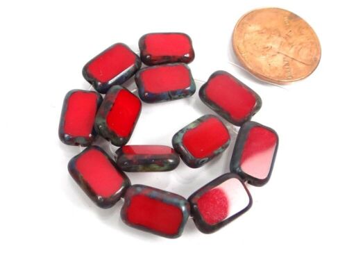 Cuentas rectangulares de vidrio checo de 12x8 mm corte ventana rojo opaco - Picasso (12) - Imagen 3 de 4