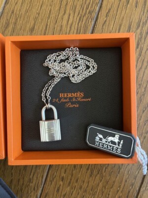 HERMES Kelly Padlock Pendant Necklace AG925 Silver Chain