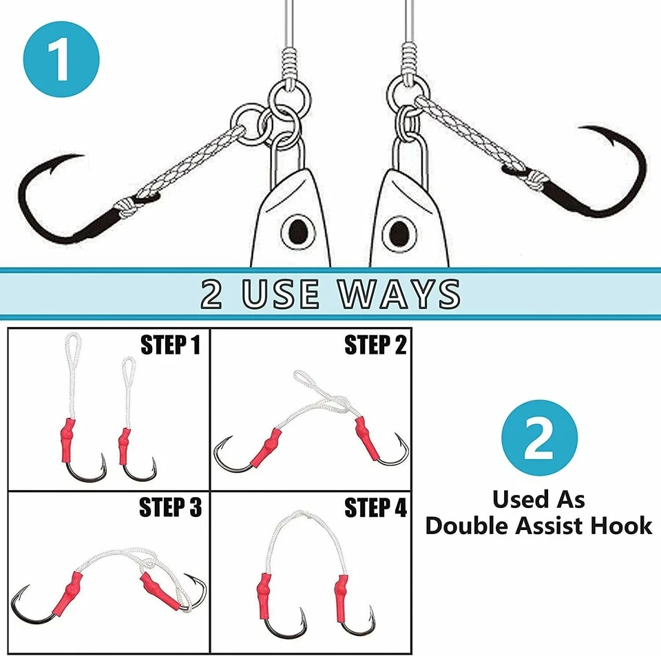 Ganchos auxiliares de aço inoxidável preto gancho de pesca com linha PE 1/0#-10/0# - Imagem 4 de 4