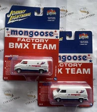 Johnny Lightning Mongoose 1977 Dodge Van BMX Freestyle Bike White Red Blue 2 Pcs