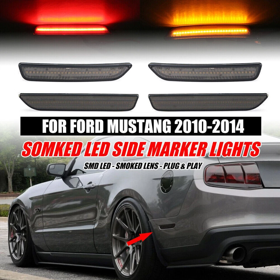 FIT FORD MUSTANG 2010-2014 FRONT & REAR LED SIDE MARKER LIGHT LAMP SMOKED 2-4PCS - Image 2 of 4