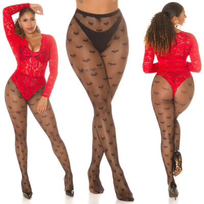 Sexy Netzstrumpfhose ''Hearts'' Schwarz Damen  Einheitsgröße (34-36-38) 3980