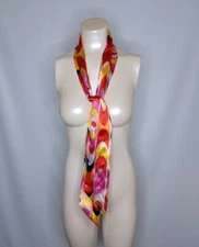 Women's Satin Scarf Mod GoGo Colorful Swirl Pattern 3" X 62"