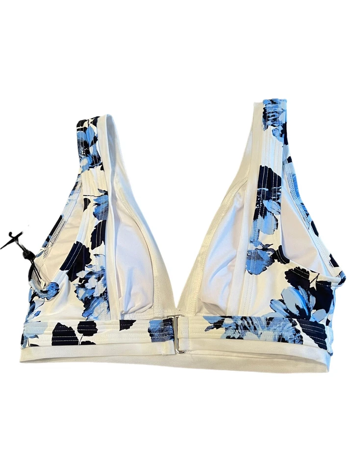 Top de bikini Tommy Hilfiger talla S blanco y azul floral gancho trasero - Nuevo Foto 3 de 4