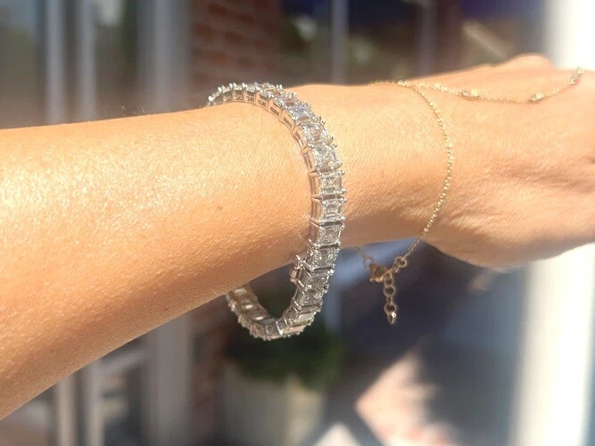 Brazalete tenis platino corte esmeralda diamantes 32,69 quilates peso total  Foto 2 de 4