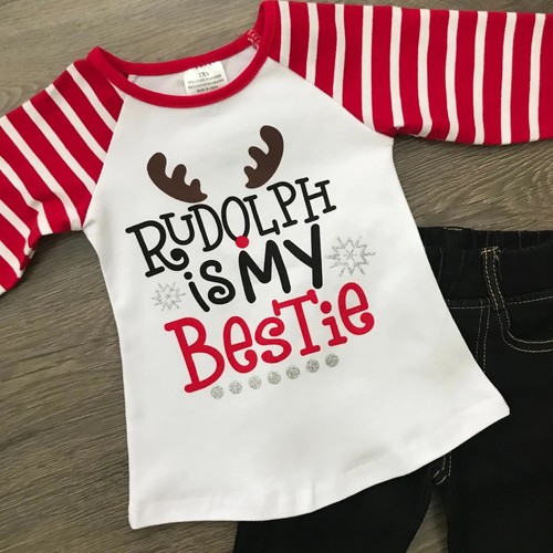 GIRLS CHRISTMAS BOUTIQUE RUDOLPH IS MY BESTIE 2PC. SET-SZ. 3T, 5/6, 6/7, 7/8 &10 - Picture 2 of 3
