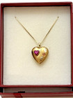 w/ Ruby Heart & Box Chain Vintage 14k Tri-color Locket satin/ polished finish