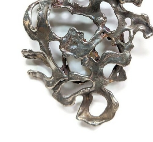Silver Pendant Necklace White Agate Brutalist Abstract Artisan Scandinavian 830 - Picture 11 of 12