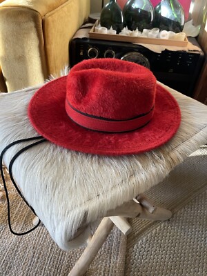 Vintage Mr. John Jr. Plush red velour felt fur fedora hat with black rope Vintage Mr. John Jr. Plush red velour felt fur fedora hat  main image 3