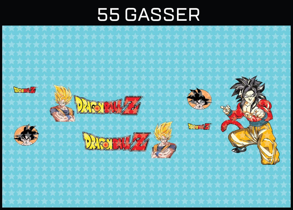 Hot Wheels (1/64), 55 Gasser "Dragon Ball Z" Waterslide, Impresso Branco Primeiro, Decalques - Imagem 4 de 4