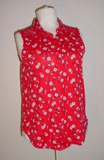 Juniors NoBo Button Front Sleeveless Top Keyhole Back Red Floral Stretch