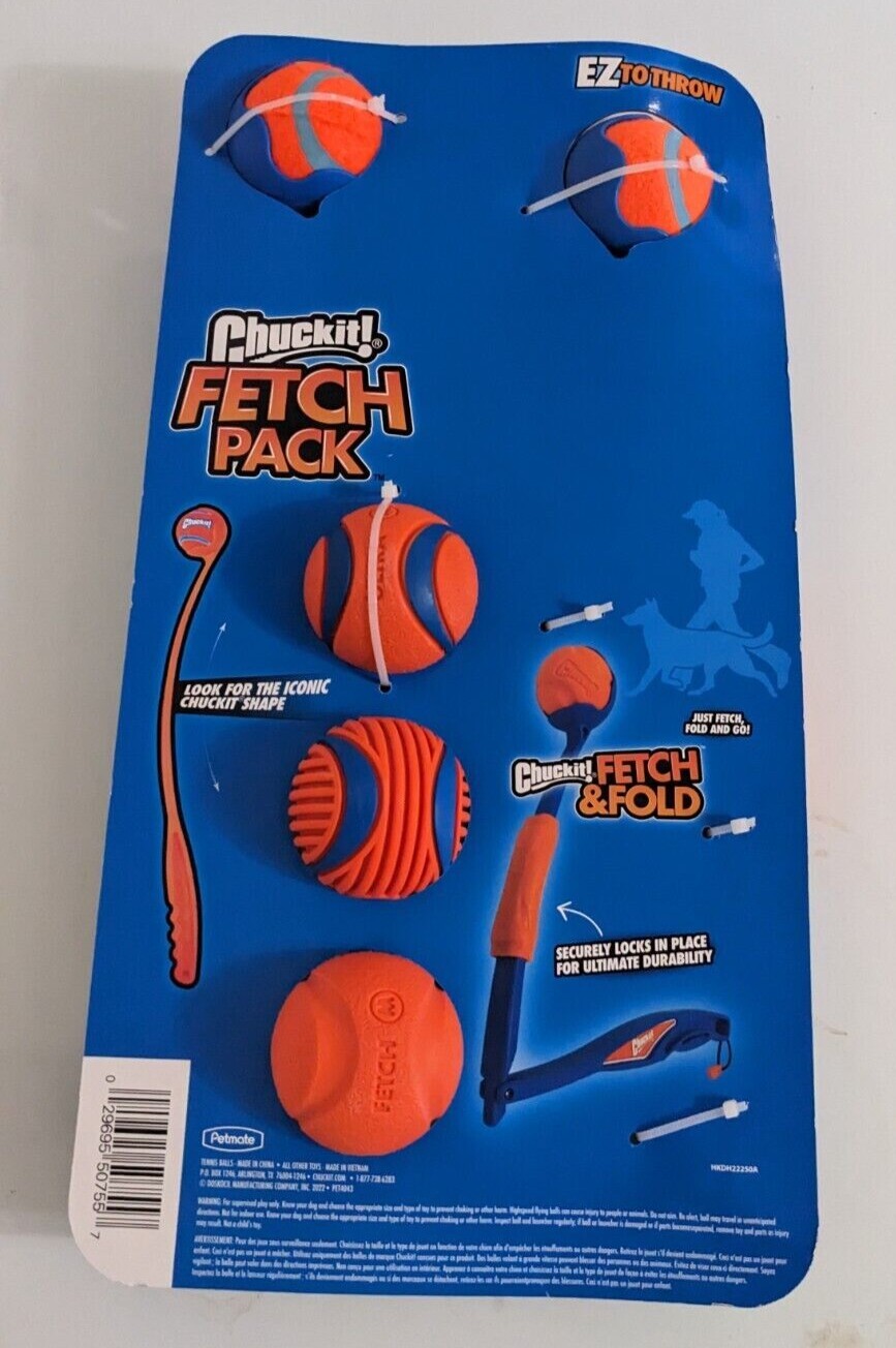 Brand New Chuckit! 7 Piece Fetch Pack Ball Thrower (2 Launcher 5 Balls)