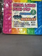 Silicone Push Pop Extra Large, 2 Pack, 100 Bubbles per Sensory Fidget Toy, 8" X 