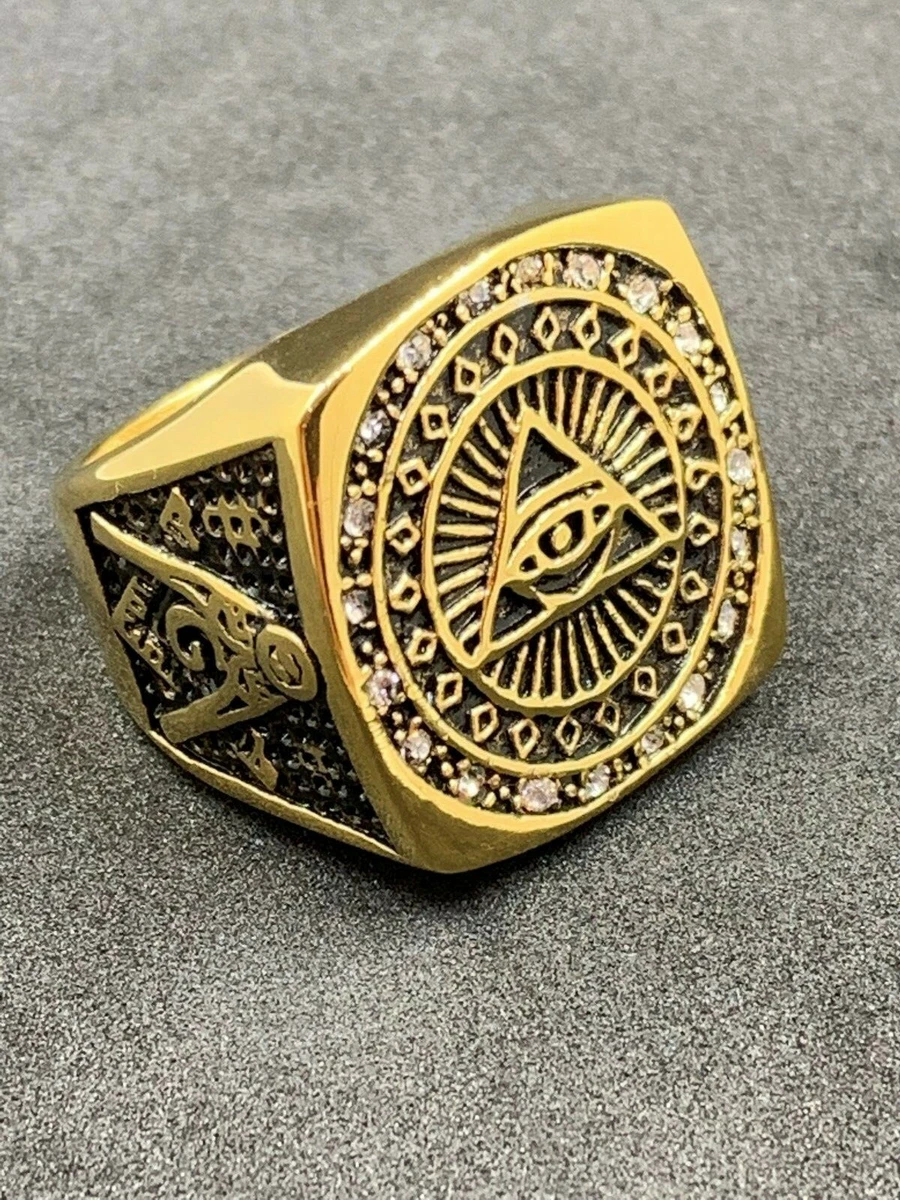 Stainless steel Freemason illuminati gold ring with imitaion diamond | eBay