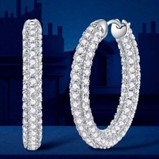 1.5mm D VVS1 Full Moissanite Huggie Hoop Earrings for Women 925 Sterling Silver