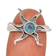 Sun - Natural Aquamarine - Brazil 925 Sterling Silver Ring Jewelry s.7 CR72252
